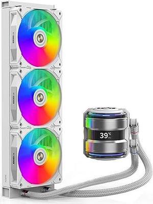 ALSEYE INFINITY i360 Water Cooling System - 360mm Radiator, Dual LED Pumps, Temperature Display, 3x120mm ARGB & PWM Fans, Low Noise Operation - Compatible with Intel LGA 1700/1200 / AMD AM5/AM4-White
