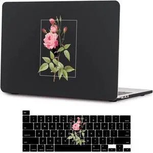 SaharaCase - Apple MacBook Pro 13" Laptops Hybrid-Flex Arts Case with Silicone KeyPad Cover - Sleek Hard Shell, Snap-On, Anti-Slip Grip (Black Rose)