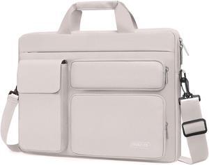 MOSISO Laptop Shoulder Bag Compatible with MacBook Air 15 inch M3 M2 2024 2023/Pro 16 M3 M2 M1 2024-2019,15-15.6 inch Notebook with 2 Raised&1 Flapover&1 Horizontal Pocket&Handle&Belt, Stone Gray