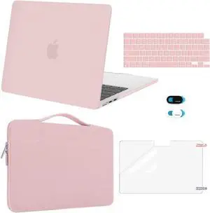 MOSISO Compatible with MacBook Air 13 inch Case 2024 2023 2022 M3 A3113 M2 A2681, Plastic Hard Shell&Sleeve Bag&Keyboard Skin&Webcam Cover&Screen Film for MacBook Air 13.6 inch Case, Baby Pink