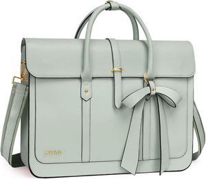 MOSISO Laptop Bag for Women, 15-15.6 inch PU Leather Laptop Shoulder Bag Convertible Backpack, 16 inch Messenger Bag Casual Handbag Work Briefcase Travel Computer Bag with Bowknot, Sage Green