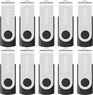 Enfain USB 3.0 64GB Flash Drive Shareable 10 Pack for Universal Data Storage at Home & The Office, Write Speed 25MB/s, Read Speed up to 90MB/s (Black)
