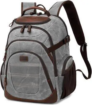 SHENHU Travel Laptop Backpack 17.3 inch XL Computer Backpack for Men Waxed Canvas College Daypack Business Backpack Gray