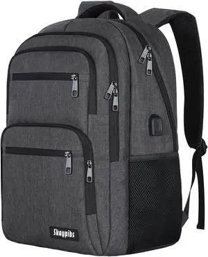 Skaypibs Backpck for Men Women, School Backpack for Boys Girls Teen, 15.6 inch Laptop Back Pack with USB Charger Port, Bookbag with USB Charger for College High School Travel Business, Mochilas Black