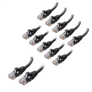 Cable Matters 10Gbps Snagless Short Cat 6 Ethernet Cable 7 ft (Cat 6 Cable) in Black & 10-Pack in Black