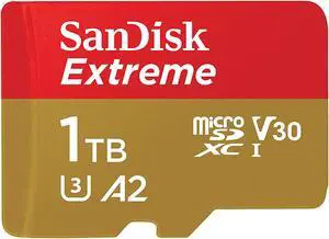 SanDisk 1TB Extreme microSDXC UHS-I Memory Card with Adapter - Up to 190MB/s, C10, U3, V30, 4K, 5K, A2, Micro SD Card- SDSQXAV-1T00-GN6MA, Gold/Red