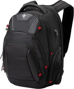 Swissdigital Design Travel Backpack for men, TSA Friendly USB Charging RFID Protection Business Backpack Fits 15.6" Laptops Black (CIRCUIT J14-BR)