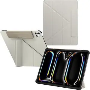 SwitchEasy Origami 2024 Case for iPad Pro 13' - Protective Case with Pencil Holder, Multi-Angle Stand, Morandi Cover, Apple Pencil Pro Charging, Starlight White