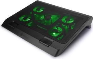 ENHANCE Gaming Laptop Cooling Pad Stand with LED Cooler Fans, Adjustable Height, & Dual USB Port for 17 inch Laptops - 5 Ultra Quiet High Performance Fans 2630 RPM & Built-in Bumpers - Green