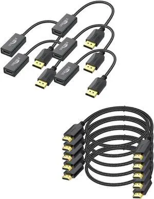 DisplayPort to HDMI Adapter 4K 5-Pack, 4K HDMI to HDMI Cable 6 FT 5-Pack for Computer Monitor TV and More