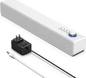 LENRUE Computer Speakers for Desktop PC, Power Clear Sound, Single Buttons, Bluetooth/AUX Connect, AC Adapter Powered for Monitors, PCs, Laptops, Tablets, Phones