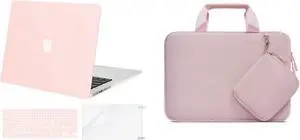 MOSISO Compatible with MacBook Air 13 inch Case 2010-2027 Rlease A1369 A1466, Plastic Hard Shell Case&Neoprene Briefcase Bag with Detachable Small Case&Keyboard Cover&Screen Protector, Pink