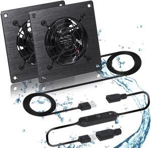xiaoqijia USB 80MM Cabinet Fan 5V Quiet Cooling Fan DC 12V IPX5 Waterproof Fan System 4" with 10 Speed Control, for Home Theater AV Cabinets Greenhouse Kennel Computer Cabinet Cooling(2 Fans)