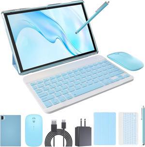 ZZB 2024 Newest Tablet with Keyboard Tablets 2 in 1 8GB+64GB 10 inch Tablet and Case Mouse Stylus Game Android 13.0 Tablets PC 10.1 IPS Screen Tableta Computer 8MP Dual Camera WiFi BT Blue Tab