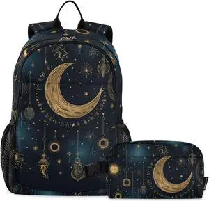 ALAZA Boho Moons and Stars Backpack and Lunch Bag Set Back Pack Bookbag Cooler Case Kits
