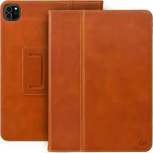 Casemade Real Leather Case Compatible with iPad Pro 11 M4 (2024) - Full-Grain Leather Cover, Auto Sleep/Wake, Dual Stand Position (Tan)