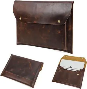 CataPurus Top Grain Leather 16.2" Laptop Bag, Magnetic Snap Button Design & 3 Pockets, Compatible with MacBook Pro 16.2" A2485 M1 Max 15" Touch Bar A2141 A1707 Pro 16" Touch ID A1990, Coffee 16.2 Inch