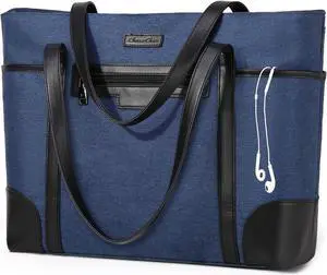 Laptop Bag for Women,ChaseChic Waterproof Classic Teacher's Tote Bag 15.6in Computer Work Bags for Women with Luggage Strap (Dark Blue)