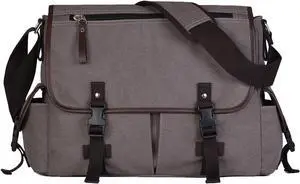 Vintage Canvas 15.6 inch Laptop Messenger Bag for Men Women, College Computer Satchel Shoulder Bag Travel Office Briefcases (Grey)