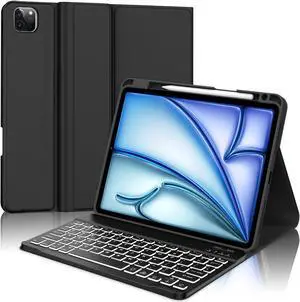 Backlit Keyboard Case for iPad Air 11 inch (M2) 2024/Pro 11 4th/3rd/2nd/1st Gen, Air 5th/4th Gen 10.9 inch - Upper Pencil Holder, Magnetic Rechargeable Removeable Keyboard, Auto Sleep & Wake Cover