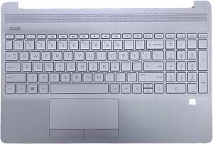D-KXCPELE Laptop Replacement-Upper Case Palmrest & Backlit Keyboard Touchpad Assembly for HP 15S-DY,15S-DW,15S-DU Models in Natural Silver with Fingerprint Reader P/N:L52154-001