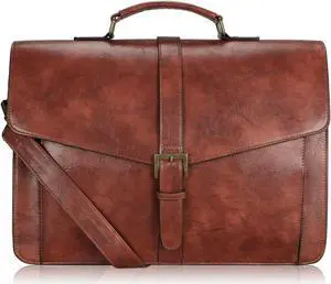 ESTARER Men's Leather Briefcase 15.6 Inch Laptop Messenger Bag for Office/Business/Travel, Professional Leather Computer Shoulder Bag, Vintage Brown