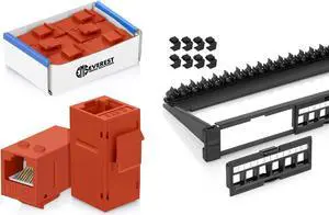 Everest Media Solutions Bundle  2 Items: 24-Port Keystone Patch Panel + 6 Pack of RJ45 CAT6 Keystone Couplers - Orange