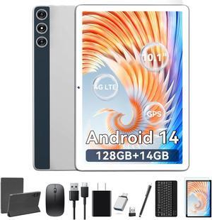Tablet 10.1 Inch Android 14, Octa-Core 5G WiFi, 128GB ROM 14GB RAM, Dual Sim Card Slot, Camera, 2025 Latest Tab with Keyboard Bundle 1TB Expand Android Tablet 13MP+8MP, Unlocked for T-Mobile (Silver)
