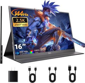 16 inch 2.5K Portable Monitor for Laptop 2560 X 1600 QHD 144hz USB-C, HDMI Portable Screen for Laptop Compatible with Windows, MacBook, Phone, Switch, Xbox & PS4/5 Portable Gaming Monitor