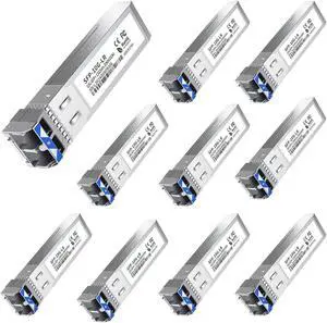 10Pack SFP+ LC 10GBase-LR Transceiver - 10G Single Mode Module, Compatible with Cisco SFP-10G-LR, Ubiquiti UF-SM-10G, Meraki, Mikrotik, Netgear, Aruba, TP-Link and More - 1310nm, SMF, 20km, DDM