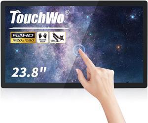 TouchWo 23.8 inch Capacitive Multi-Touch Screen Industrial Monitor, 16:9 Display 1920 x 1080P, Built-in Speakers, VGA, DVI & HD-MI Monitor for PC, POS, Small Business, Restaurant