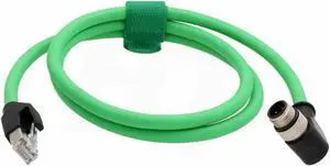 HangTon M12 4 Pin D-Coded Right Angle to RJ45 Ethernet Network for Omron Datalogic Sick Industrial Vision Sensor PoE PC CAT5e Green 2m