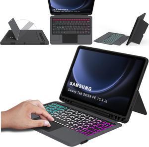 for Samsung Galaxy Tab S9 FE 10.9"/S9 11" Case with Detachable Keyboard : DIY 3-Zone 7 Color Backlit Keyboard with Touchpad - Auto Wake/Sleep Keyboard Case with S Pen Holder for Tab S9 FE/S9, Black