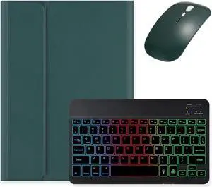 kaidisen Backlit Keyboard for Galaxy Tab S10 FE / S9 FE 10.9 inch, Tab S9/S8/S7 11" Case with Mouse and Detachable RGB Colorful Backlight Color Keyboard Case,Dark Green+Black