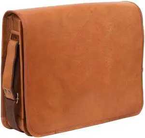 Rassy and Massy 15 INCH Vintage Crossbody Genuine Leather Laptop Messenger Bag for Men and Women