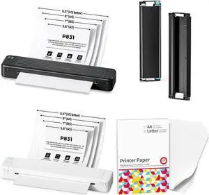 Itari P831 Bluetooth Thermal Transfer Printer, Black and White Portable Wireless Travel Printers, 300DPI Inkless Printer with 2 Rolls Exclusive Thermal Transfer Ribbon and 200 Sheets Letter Copy Paper