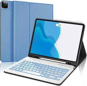 iPad Air 13 inch Case with Keyboard (M2, 2024), Keyboard Case for iPad 12.9" 6th 2022/5th 2021/4th 2020/3rd 2018, Detachable Bluetooth Keyboard, 7 Colors Backlit, Slim Folio Cover with Pen Holder Blue