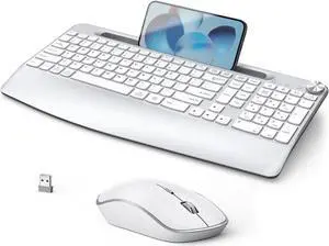 JOYACCESS Ergonomic Wireless Keyboard and Mouse, Full-Sized Ergonomic Keyboard with Wrist Rest, Wireless Keyboard and Mouse Combo with Phone Holder, Volume Roller for Computer Mac PC Laptop-Silver