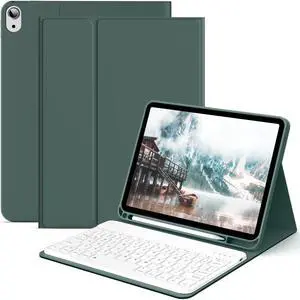 KenKe Keyboard Case for iPad 10th Generation (10.9 Inch 2022) / iPad (A16) 11th (11 inch 2025) with Left Pencil Holder, Thin &Light, Stand Folio Detachable Wireless Bluetooth Keyboard Case, Dark Green