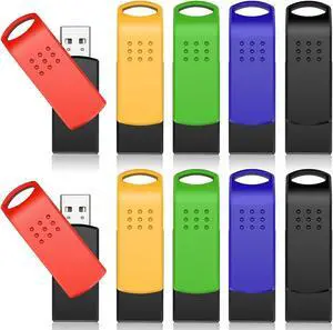 KEXIN 32 GB Flash Drive 10 Pack USB 2.0 Thumb Drives - USB Memory Stick with LED Light - Stylish Colorful Pen Drive for Photo Video File Music - Green, Red, Black, Blue, Yellow