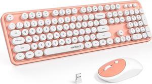 KNOWSQT Wireless Keyboard and Mouse Combo - White-Orange Full-Sized 2.4 GHz 104 Keys Typewriter Keyboard, Flexible Round Keycap and Optical Mouse for Windows, Computer, PC, Laptop, Desktop, Mac