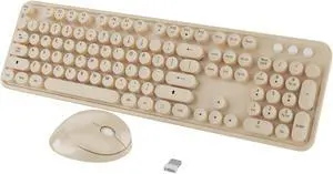 Kootop Wireless Keyboard and Mouse Combo, Cute Colorful 104 Keys Typewriter Retro Round Keycaps Keyboard for PC Laptop,Desktop,Windows, Home and Office Keyboards Coffee