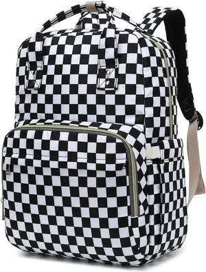 Kouxunt Checkered Laptop Backpack College Bookbag School Backpack for Women Girls, Travel Backpack 15.6 Inch Computer Backpacks