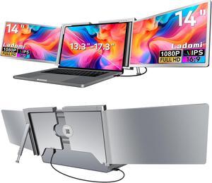 14" Laptop Screen Extender [1 Cable Connect ONLY] [M1/M2/M3] [ USB A/USB C] FHD 1080P Triple Portable Monitor, Dual Screen Monitor Work for Windows, MacOS, for 13.3" -17.3" Laptops - S400 Gray