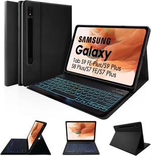 LAMA Backlit Keyboard Case for Samsung Galaxy 12.4 inch S9 FE Plus/S9 Plus/S8 Plus/S7 FE/S7 Plus, S9+ Case with Keyboard & S Pen Holder, Detachable Keyboard with Slim Cover for Samsung 12.4'', BK