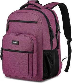 LIBENED School Backpack for Teens Girls and Boys, Lightweight and Sturdy Bookbag for College with USB Charging Port, Red