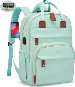LOVEVOOK Laptop Backpack Purse for Women, Unisex Large Capacity 17 Inch Travel Anti-theft Bag, Work Business Computer Bags Backpack for Men, Casual Hiking Daypack with Lock, Mint Green