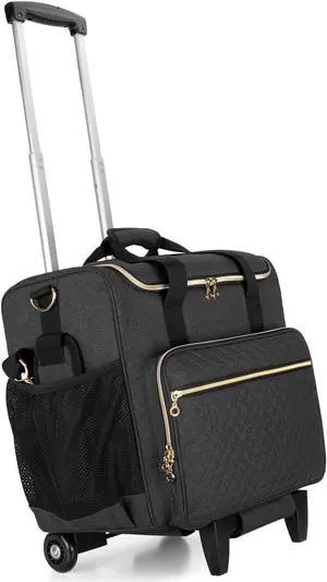 LUXJA Rolling Teacher Bag with Laptop Compartment and Detachable Dolly, Multifunctional Rolling Teacher Tote Bag (Patent Pending), Black