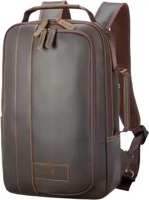 Masa Kawa Leather 15.6" Laptop Backpack for Men Convertible Briefcase Backpacks Expandable Vintage Business Work Travel Rucksack Daypack, Brown