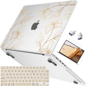 Mektron Ultra Thin Armor Printed Case for MacBook Pro 14 inch 2023 Release M3 A2918 A2992 Fits 2022 2021 M2 A2779 M1 A2442 Pro/Max, Protective Hard Shell with Fold Kickstand, Gold Flower S718